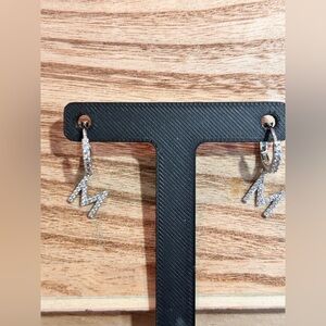 Sterling Silver Pave Huggies-Letter M Dangle Earrings